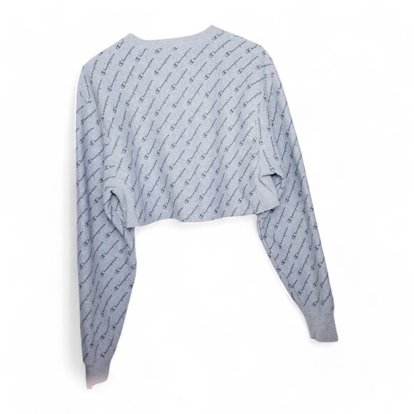 CHAMPION Reverse Weave Cotton Blend Gray Logo Crop Sweatshirt - Size X-Small - Picture 4 of 8